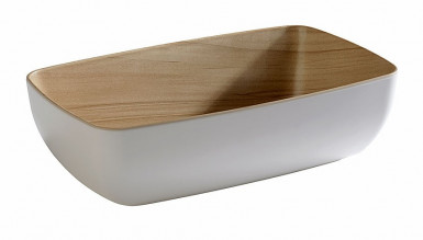 Miska GN 1/4 FRIDA 26,5 x 16,2 cm, výška: 7,5 cm melamín vonkajšok biely, vnútro: optika drevo