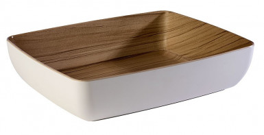 Miska GN 1/2 FRIDA 32,5 x 26,5 cm, výška: 7,5 cm melamín vonkajšok biely, vnútro: optika drevo