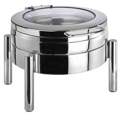 Chafing Dish PREMIUM okrúhly 44 x 54 cm, výška: 33 cm, 6 l 18/8 nerez, presklenný vrchnák