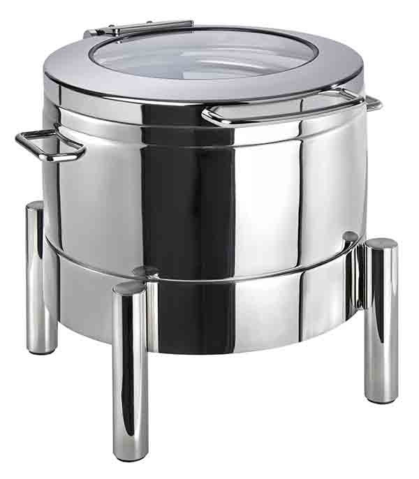 Chafing Dish PREMIUM okrúhly 44x48cm, výška:39cm, 10lt 18/8 nerez, presklenný vrchnák