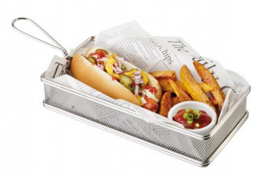 Košík SNACKHOLDER fritovací/servírovanie 26x13 cm, výška: 5 cm, rúčka: 9 cm nerez