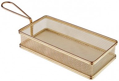 Košík SNACKHOLDER fritovací/servírovanie 21,5x10,5 cm, výška: 4,5 cm, rúčka: 9,5 cm nerez, look zlata