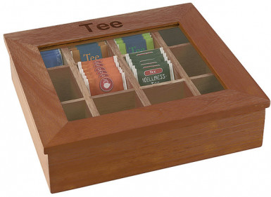 Box TEA 12 oddelení 31x28cm, výška:9cm drevo, farba hnedá