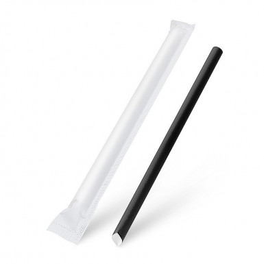 Slamka papierová Bubble Tea čierna Ø12mm x 21cm jednotlivo balená [100 ks]