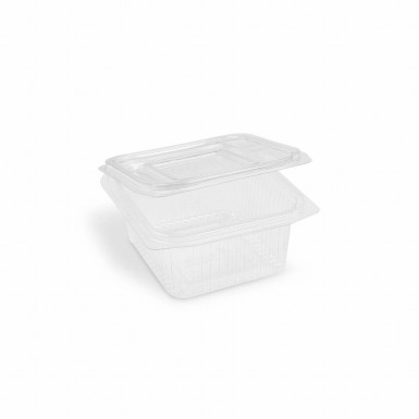 Miska (rPET) s viečkom hranatá priehľadná 500ml [50 ks]