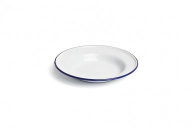 Tanier hlboký Mini priemer 22 cm, výška: 3,5 cm smaltovaný oceľový plech bielo modrý
