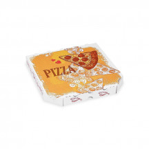 Krabica na pizzu (mikrovlnitá lepenka) E6 biela s potlačou 26 x 26 x 3 cm [100 ks]