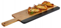Doska AKAZIE bridlica 42 x 18 cm, výška: 1,5 cm, rúčka: 14 cm drevo agát, bridlica