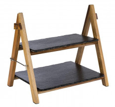 Stojan 2 poschodový 36,5x26,5 cm, výška: 34 cm prírodná bridlica, drevo agát