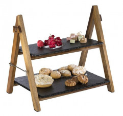 Stojan 2 poschodový 36,5 x 26,5 cm, výška: 34 cm prírodná bridlica, drevo agát