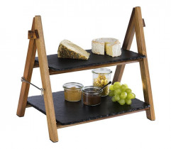 Stojan 2 poschodový 36,5 x 26,5 cm, výška: 34 cm prírodná bridlica, drevo agát