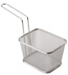 Košík SNACKHOLDER fritovací/servírovanie 13x10,5 cm, výška: 9 cm, rúčka: 13,5 cm nerez