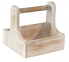 Table Caddy-stojan-držiak-box dochucovač VINTAGE 15,5x15,5cm, výška:15cm drevo, farba biela