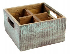 Table Caddy-stojan-držiak-box dochucovač VINTAGE 17x17cm, výška:10cm drevo jedľa, tyrkys