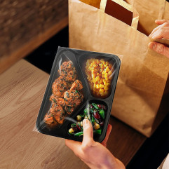 Menu misa (PP) Foodyboxx extra-pevná 3dielná čierna 227 x 178 x 49 mm [50 ks]