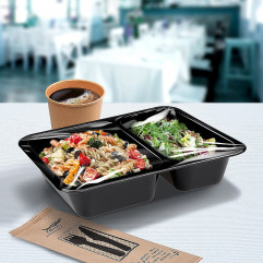 Menu misa (PP) Foodyboxx extra-pevná 2dielna čierna 227 x 178 x 49 mm [50 ks]