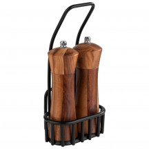 Stojan URBAN 3-dielny set-stojan na jedálny lístok+mlynček soľ+mlynček korenie 12 x 8,5 cm, výška: 24 cm kov tmavý, drevo agát