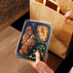 Menu misa (PP) Reware Lunch opakovane použiteľná 3dielná čierna 227 x 178 x 49 mm [20 ks]