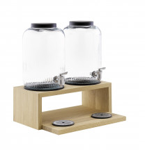Zásobník VALO na nápoje dvojitý 43,5x21cm, výška:46,5 cm, základňa drevo dub svetlý olejovaný, 2x7lt nádoba sklo