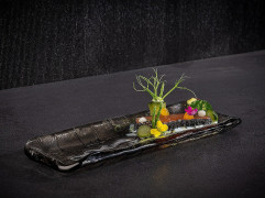 Tanier sushi TAKASHI 19x6,5cm, výška:1,5cm, sklo farba francúzska šedá