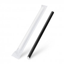 Slamka papierová Bubble Tea čierna Ø12mm x 21cm jednotlivo balená [100 ks]