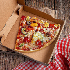 Krabica na pizzu (mikrovlnitá lepenka) H4 kraft s potlačou 24 x 24 x 4 cm [100 ks]