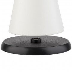 Lampa stolová CONE, Ø 18 cm, výška: 11,5 cm, nabíjacia stanica, USB nabíjací kábal, dialkové ovládanie s batériou, kov, farba biela