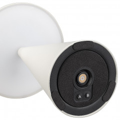 Lampa stolová CONE, Ø 18 cm, výška: 11,5 cm, nabíjacia stanica, USB nabíjací kábal, dialkové ovládanie s batériou, kov, farba biela
