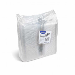 Miska (rPET) s viečkom hranatá priehľadná 375ml [50 ks]