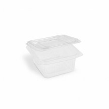 Miska (rPET) s viečkom hranatá priehľadná 500ml [50 ks]