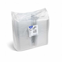 Miska (rPET) s viečkom hranatá priehľadná 500ml [50 ks]
