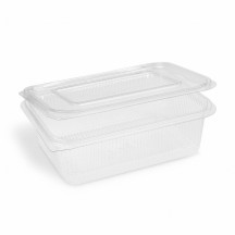 Miska (rPET) s viečkom hranatá priehľadná 1500ml [50 ks]