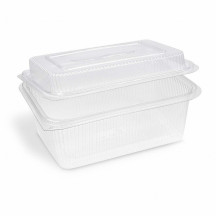 Miska (rPET) s viečkom hranatá priehľadná 2000 + 450 ml [50 ks]
