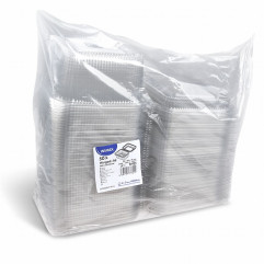 Miska (rPET) s viečkom hranatá priehľadná 2000 + 450 ml [50 ks]