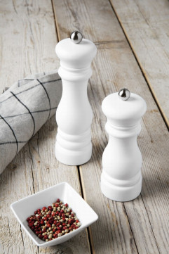 Mlynček na korenie 11,5 cm drevo biely matný