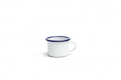 Hrnček 6 x 4,5 cm/0,1 lt, smaltované železo, farba bielo modrá